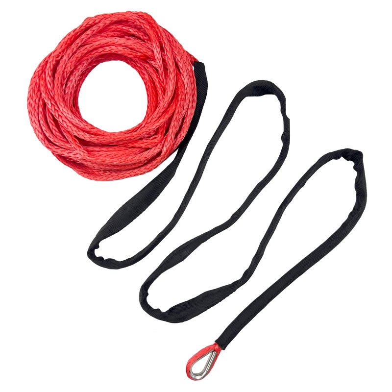 Ucreative 1/4 Inch x 50 Feet 10,000LBs Synthetic Winch Line Cable Rope with Black Protecing Sleeve for ATV UTV (Red) - Image 2